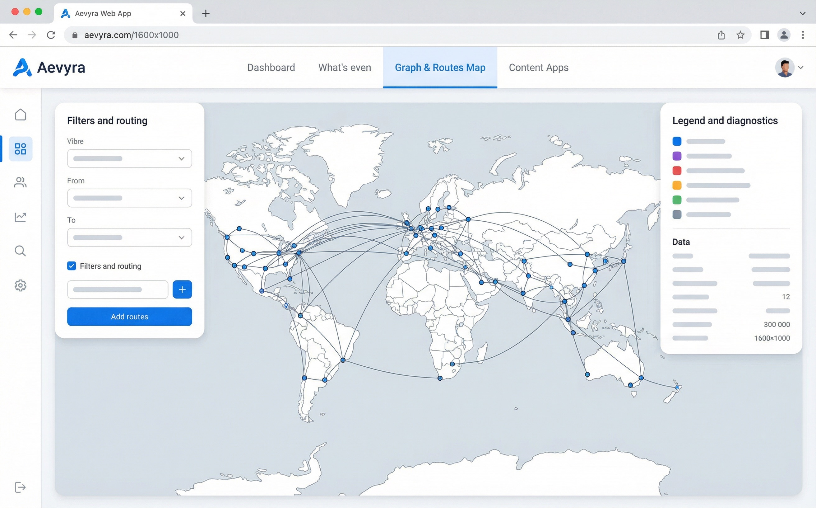 Product screenshot-style mock of the Aevyra Geospatial graph and scenario planning interface.